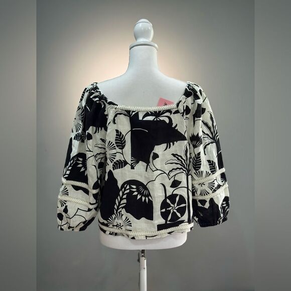 B/W Nicole Miller Patterned Linen Blouse Size M NWT - Picture 2 of 5